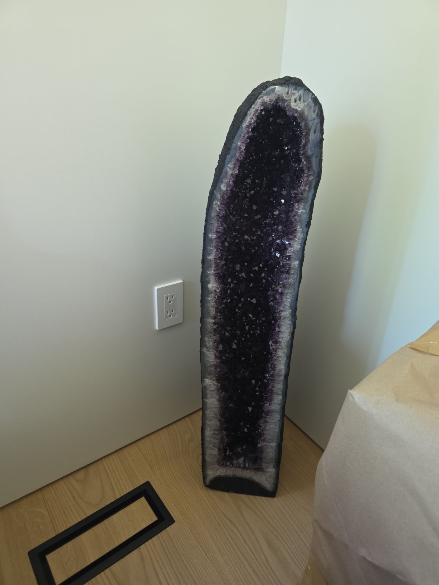 Tall amethyst geode before custom crating