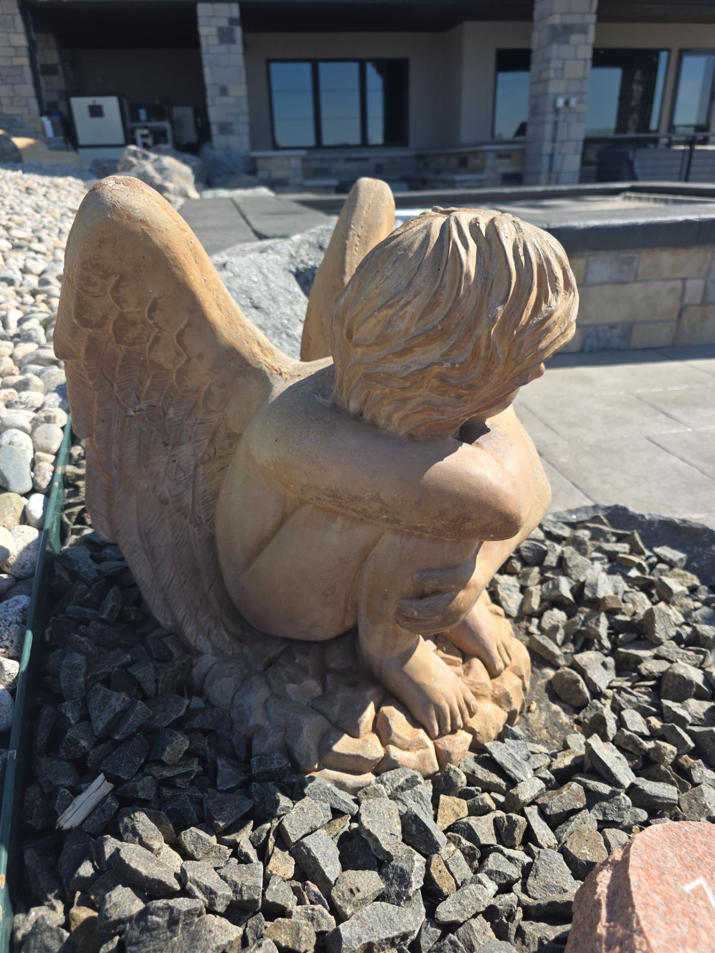 Stone garden statue before custom crating