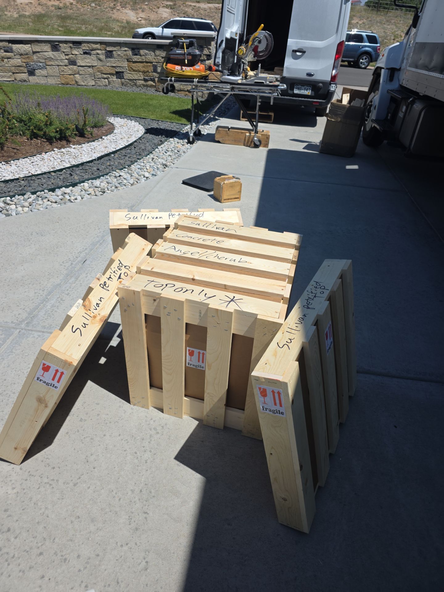 Custom wood crate built to protect the garden statue